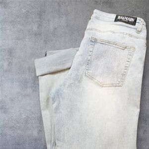 Balmain Paris OG Light Blue Denim Biker Men's Jeans, New.